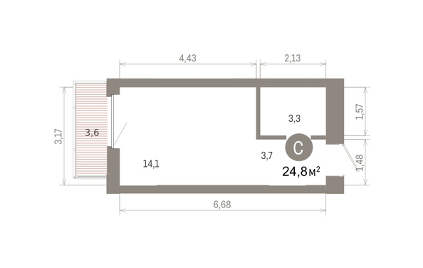 
  Продается студия 24.77 м², в ЖК Кварталы Драверта, дом 6. Фото 1.