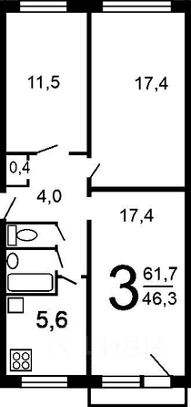
  Продается 3-комн. квартира, 59 м², Ивана Черных ул, д. 109/2
. Фото 2.