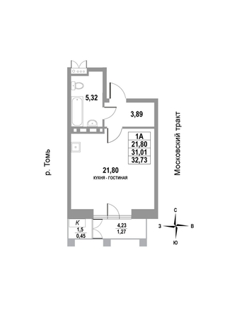 
   Продам 1-комнатную, 32.73 м², Московский, дом 3

. Фото 1.