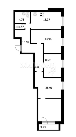 
   Продам 3-комнатную, 84 м², Кедровая ул, 34

. Фото 2.