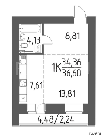 
  Продается 1-комн. квартира, 36.6 м², Петра Чайковского (Левобережный мкр.) ул, д. 1
. Фото 1.