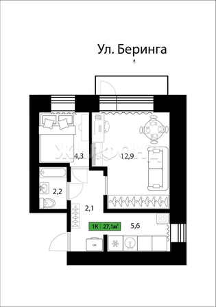 
   Продам 2-комнатную, 20.8 м², Беринга ул, 3/1

. Фото 14.