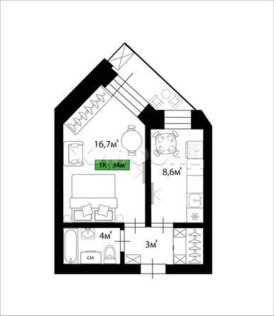 
  Продается 1-комн. квартира, 33.7 м², Богдана Хмельницкого ул, д. 39
. Фото 15.