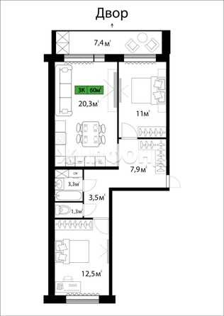 
  Продается 3-комн. квартира, 59.6 м², Нефтяная ул, д. 13
. Фото 18.