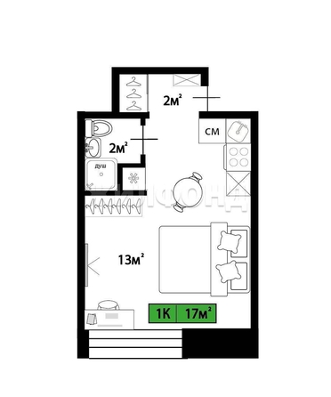 
  Продается студия 17 м². Фото 14.