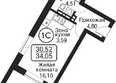 Пегас: Планировка Студия 29, 29,42 м²