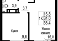 Подзолкова, дом 19: Планировка 1-комн 35,4 - 35,8 м²