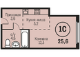 Адалин на Семенова, дом 27 (Христенко, 2 к 3): Планировка 1-комн 25,6 м²