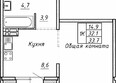 Гренландия, Лес дом №5: Планировка 1-комн 33,5 - 34,2 м²