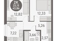 Первый на Титова: Планировка 2-комн 43,86 м²