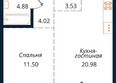 Сибиряков, блок-секция 6: Планировка 1-комн 49,97 м²