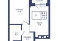 Башни Дзен: Планировка 1-комн 36,3 - 36,8 м²