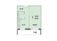 Зелёные горки, Ковалева дом 30: Планировка однокомнатной квартиры 39,33 кв.м
