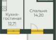 Семья, 4 очередь, б/c 9: Планировка 1-комн 43,65 м²