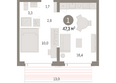 Кварталы Драверта, дом 4: Планировка 1-комн 47,26 м²