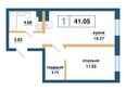 Нанжуль-Солнечный, дом 12в: Планировка 1-комн 41,05 м²