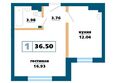 Нанжуль-Солнечный, дом 12: Планировка 1-комн 36,5 м²