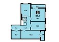 Светлогорский, дом 1 строение 1: Планировка 3-комн 86,8 - 87,2 м²