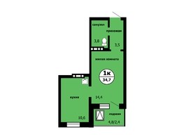 Продается 1-комнатная квартира ЖК Новые Черёмушки, дом 1 корпус 2, 34.7  м², 4164000 рублей
