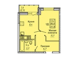 Продается 1-комнатная квартира ЖК Новые Матрешки, дом 2 б/с 4, 31.8  м², 3354900 рублей