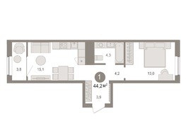 Продается 1-комнатная квартира ЖК Пшеница, дом 4, 44.19  м², 5540000 рублей