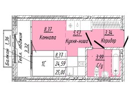 Продается 1-комнатная квартира ЖК На 2-й Дачной, 25  м², 5798250 рублей