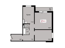 Продается 2-комнатная квартира ЖК Домино, дом 2, 60.9  м², 7247100 рублей