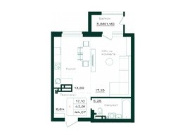 Продается 1-комнатная квартира ЖК Локомотив, подъезд 1, 2 , 45.31  м², 6791969 рублей