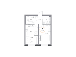 Продается 2-комнатная квартира ЖК Юдинский, дом 1.5, 43.93  м&sup2;, 6202916 рублей
