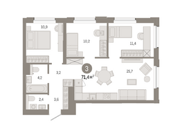 Продается 3-комнатная квартира ЖК Город на озере, 71.42  м&sup2;, 12720000 рублей