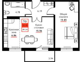 Продается 1-комнатная квартира ЖК Академик, 53.18  м&sup2;, 7272365 рублей