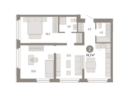 Продается 2-комнатная квартира ЖК Европейский берег, дом 46, 74.7  м&sup2;, 11910000 рублей