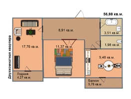 Продается 2-комнатная квартира Дом на Енисейской, 56.1 м², 3927000 рублей