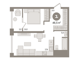 Продается 1-комнатная квартира ЖК Мылзавод, дом 9, 46.53  м², 9890000 рублей