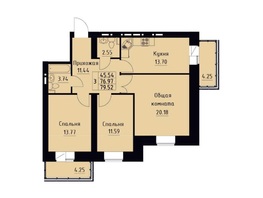 Продается 3-комнатная квартира ПЯТЬ+, дом 1, корп 3, 79.52 м², 5884480 рублей