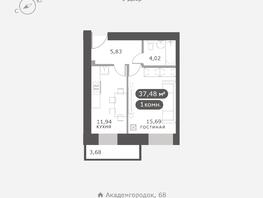 Продается 1-комнатная квартира ЖК Академгородок, дом 3, 37.48  м², 7800000 рублей