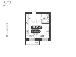 Продается 1-комнатная квартира ЖК Времена, 1 этап, 34.38  м&sup2;, 6400000 рублей