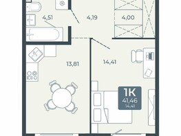 Продается 1-комнатная квартира ЖК Дом в Мичуринском, корпус 2.2, 41.46 м², 4343570 рублей