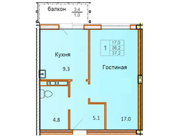 Продается 1-комнатная квартира ЖК Сибирский Двор, дом 6, 37.2  м², 3608400 рублей