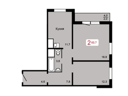 Продается 2-комнатная квартира КУРЧАТОВА, дом 11, стр 1, 60.7 м², 4450000 рублей