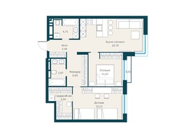 Продается 2-комнатная квартира ЖК Марсель-2, дом 4, 73.51  м², 11095500 рублей