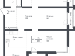 Продается 4-комнатная квартира ЖК Подсолнухи, 93.7  м&sup2;, 12274700 рублей