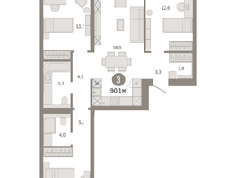 Продается 3-комнатная квартира ЖК Город на озере, 90.1  м&sup2;, 18910000 рублей