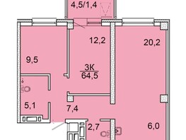 Продается 3-комнатная квартира ЖК Калинина, 175, 64.4 м², 8050000 рублей