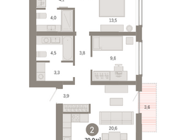 Продается 2-комнатная квартира ЖК Европейский берег, дом 46, 70.89  м&sup2;, 10510000 рублей