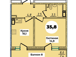 Продается 1-комнатная квартира ЖК Мегаполис, дом 2, 35.8  м², 3056000 рублей