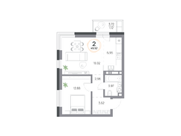 Продается 2-комнатная квартира ЖК Юдинский, дом 1.5, 49.52  м&sup2;, 6759480 рублей