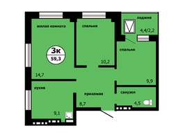 Продается 3-комнатная квартира ЖК Тихие зори, дом Панорама корпус 1, 58.3  м², 7520700 рублей