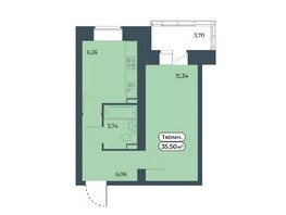 Продается 1-комнатная квартира ЖК Мята, дом 2, секции 4-6, 35.5  м², 3700000 рублей
