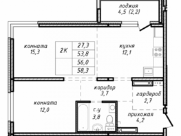 Продается 2-комнатная квартира ЖК Азимут, дом 3, 56  м², 6000000 рублей